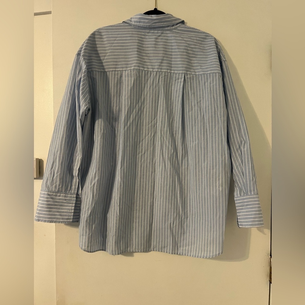 MNG button down blue white stripped shirt size L (J134) - Picture 5 of 12